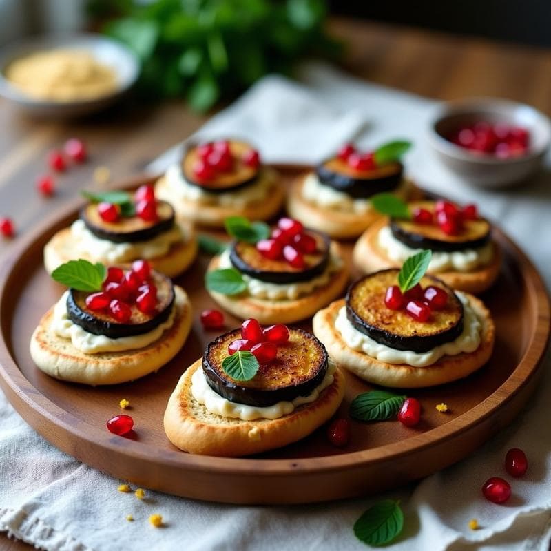 Canapés de Pan de Pita con Berenjena Asada y Tahini: Receta Libanesa en 10 Minutos