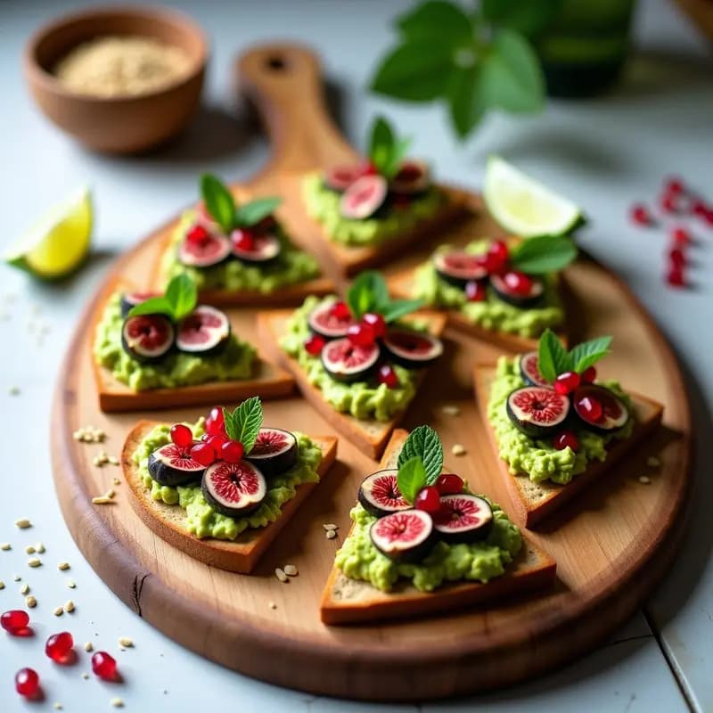 Canapés de Pan de Pita con Guacamole y Higos: Aperitivo Medio Oriental Vegano