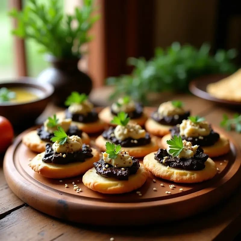 Canapés de Pan de Pita con Paté de Berenjena y Aceitunas Negras: Entrante Griego Sin Gluten