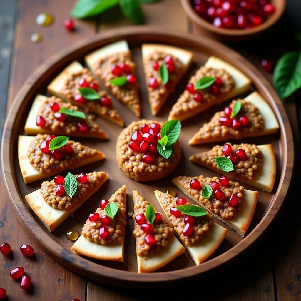 Canapés de Pan de Pita con Pâté de Lentejas y Granada: Receta Libanesa Vegana