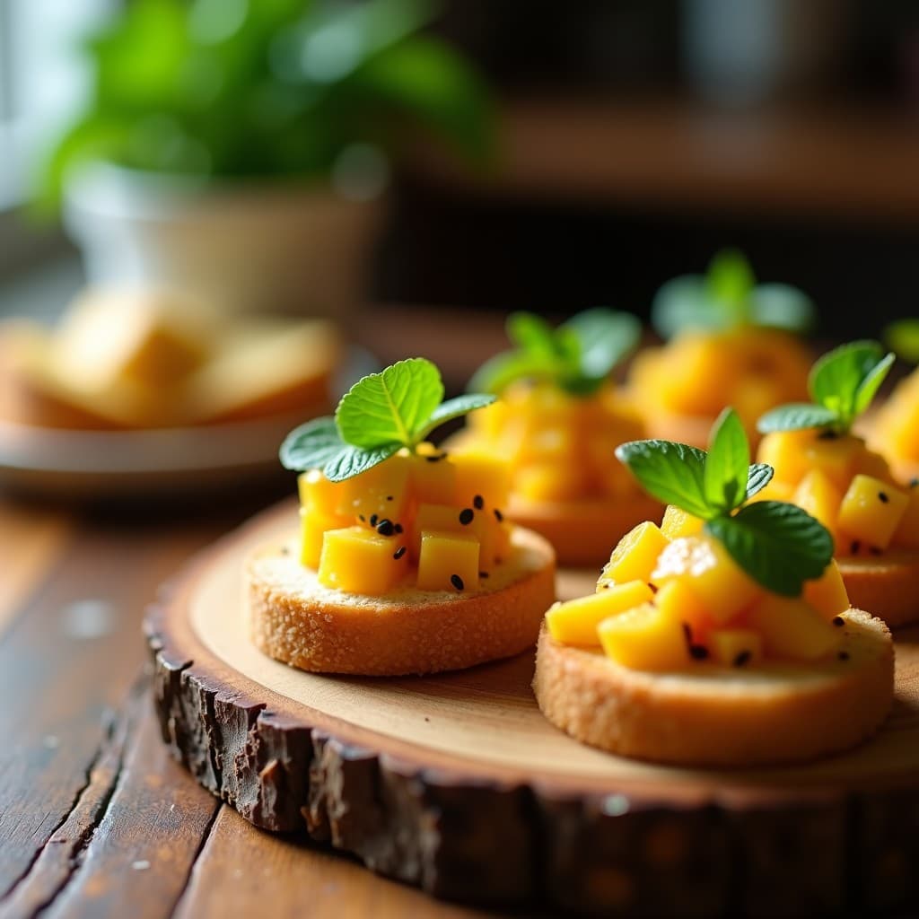 Canapés de Pan de Plátano con Ceviche de Mango y Cilantro: Receta sin Gluten y Crudivegana