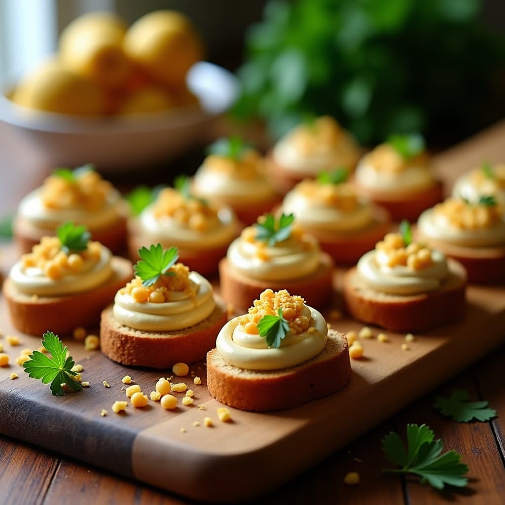 Canapés de Pan de Plátano con Crema de Garbanzos y Crujiente de Ajo: Aperitivo Sin Gluten y Vegano