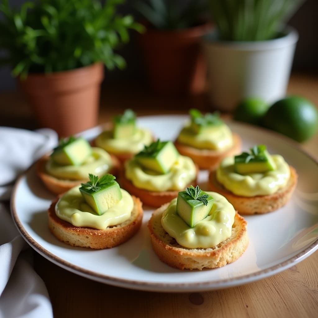 Canapés de Pan de Yuca con Crema de Aguacate y Hojas de Stevia: Aperitivo Diabético
