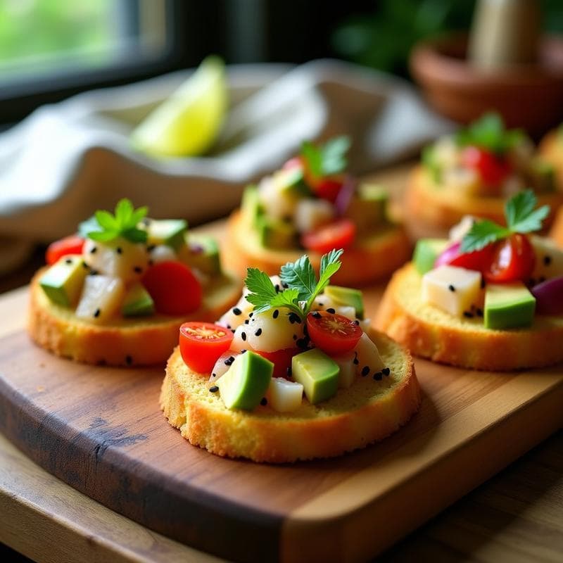 Canapés de Pan de Yuca con Ceviche de Palmito: Receta Brasilera Sin Gluten y Crudivegana