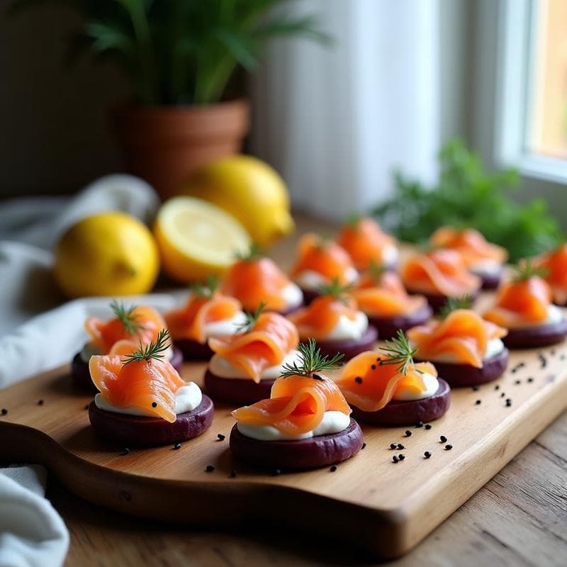 Canapés de Patata Morada y Salmón Ahumado: Aperitivo Escandinavo en Airfryer