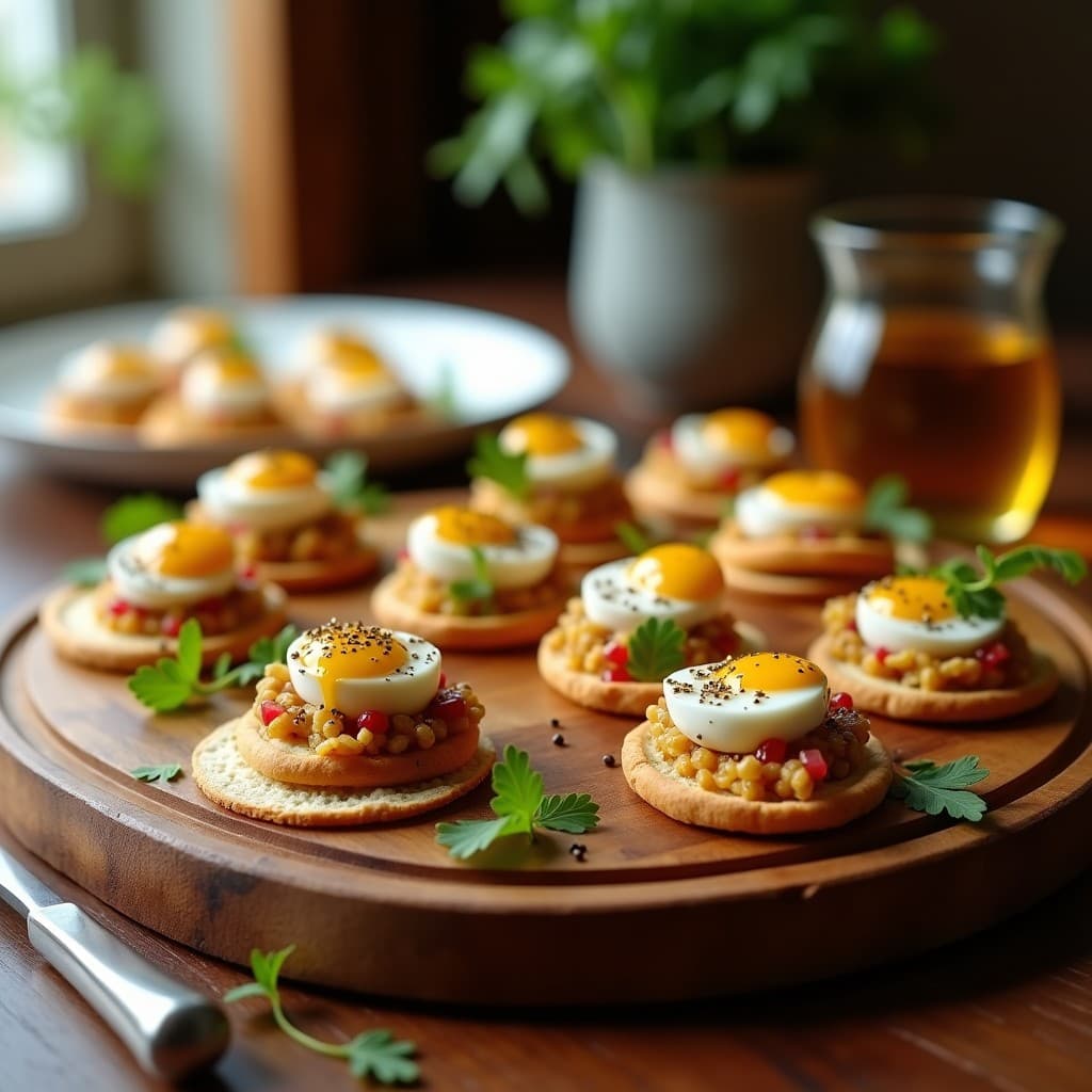 Canapés de Pan de Pita con Babaganush y Huevo de Codorniz: Aperitivo Libanés Rápido