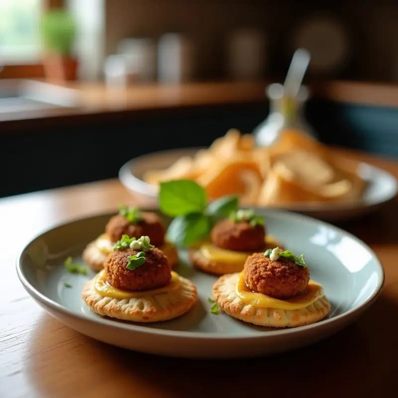Canapés de Pan de Pita con Falafel y Salsa de Granada: Aperitivo Mediterráneo y Proteico