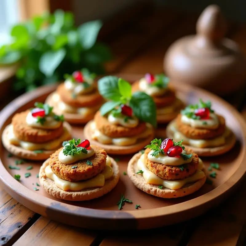 Canapés de Pan de Pita con Falafel y Tahini: Entrante Libanés Rápido y Vegano