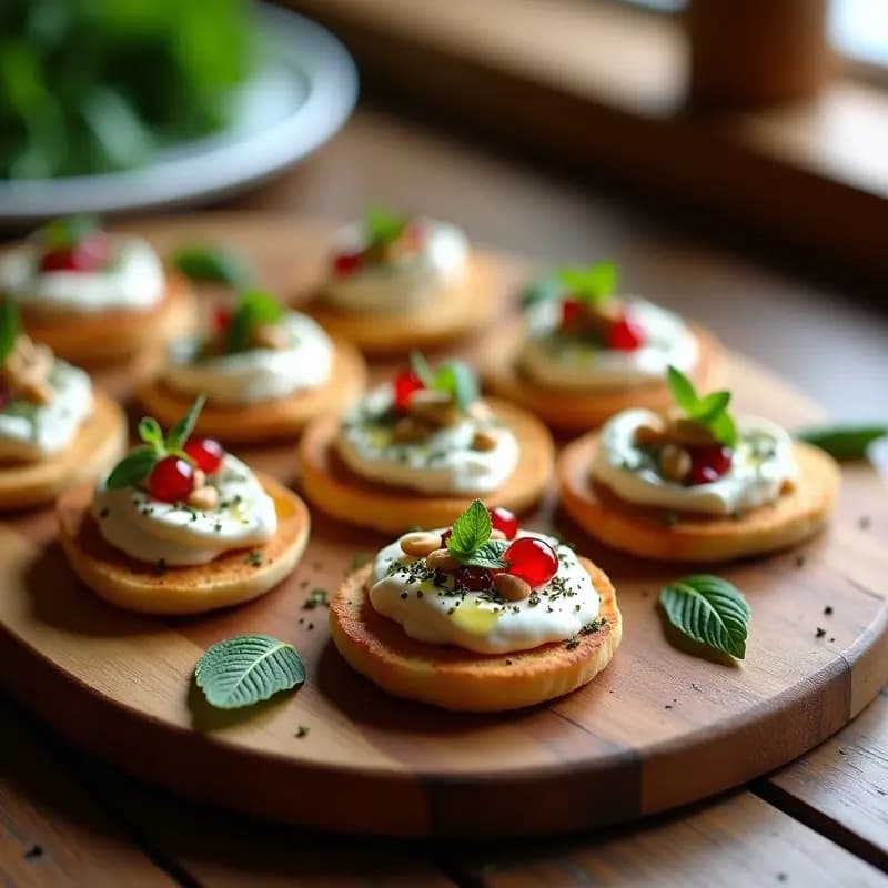 Canapés de Pan de Pita con Labneh y Zaatar: Entrante Libanés Fresco y Ligero