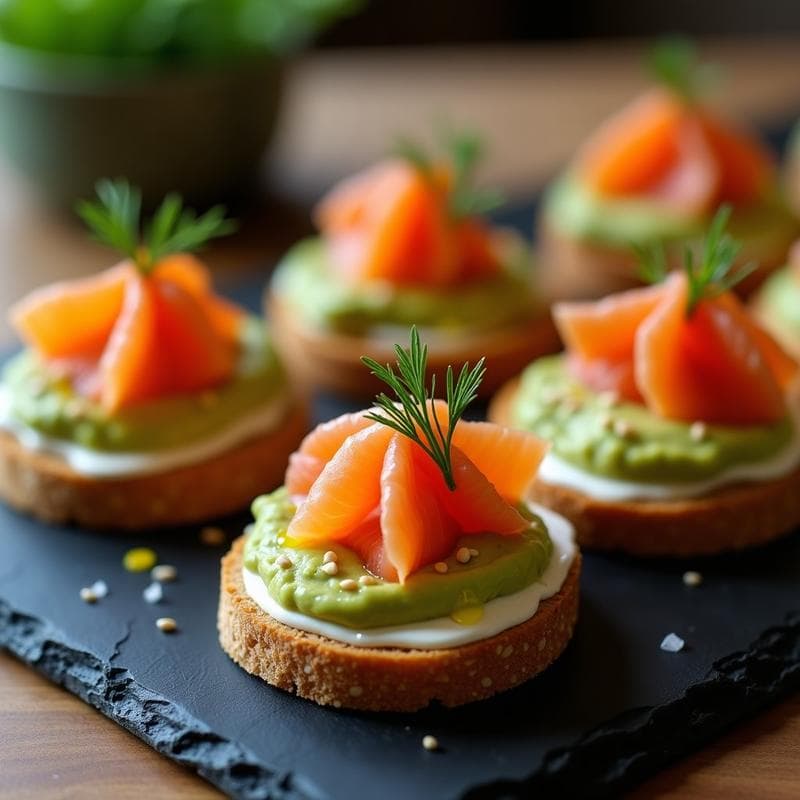 Canapés de Salmón Ahumado y Aguacate: Receta con Pan de Centeno y Eneldo