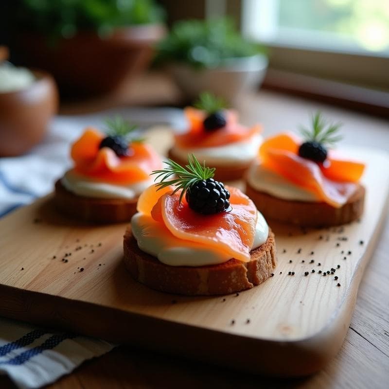 Canapés de Salmón Ahumado y Crema de Arándanos: Receta Noruega en 15 Minutos