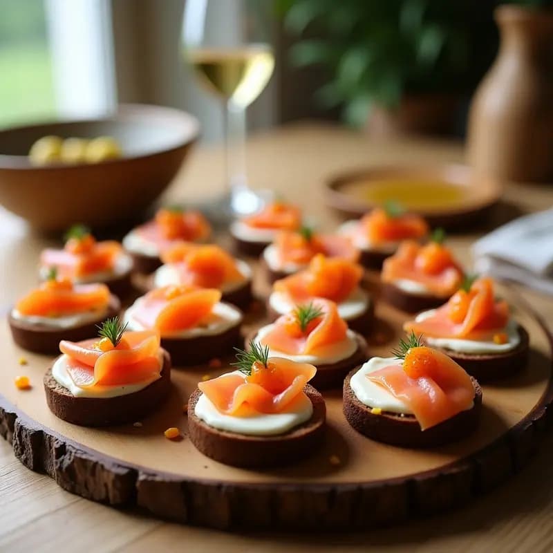 Canapés de Salmón Ahumado y Queso Philadelphia con Eneldo: Aperitivo Escandinavo Elegante