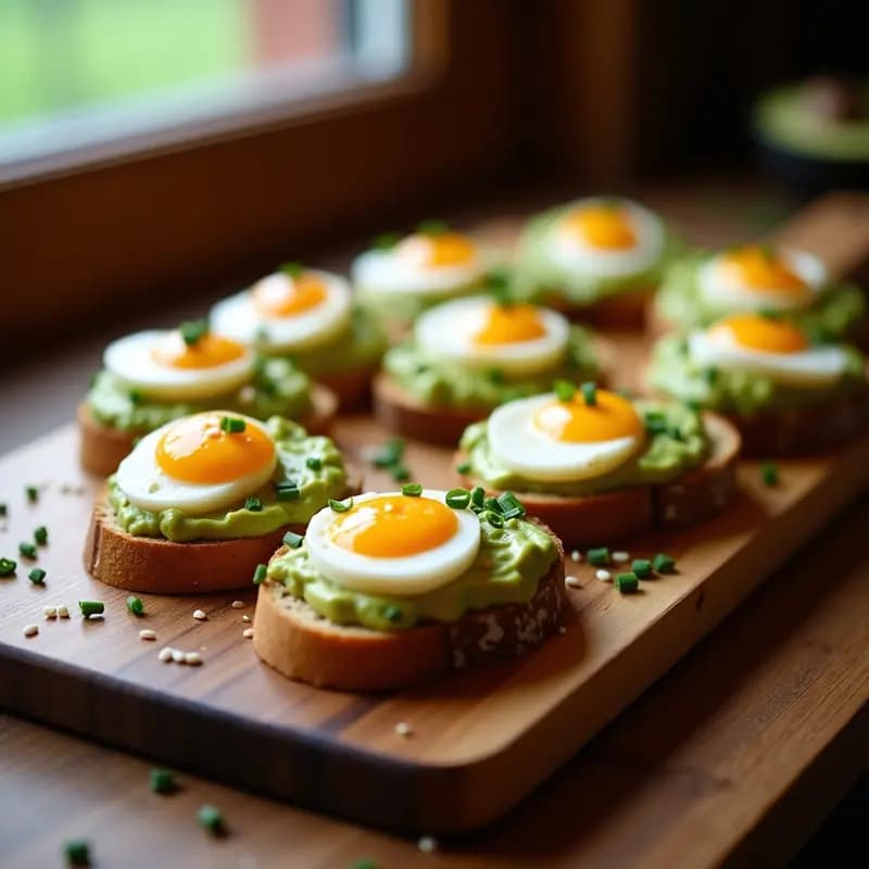 Canapés de Pan de Trigo Sarraceno con Crema de Aguacate y Huevo de Pata: Entrante Gourmet