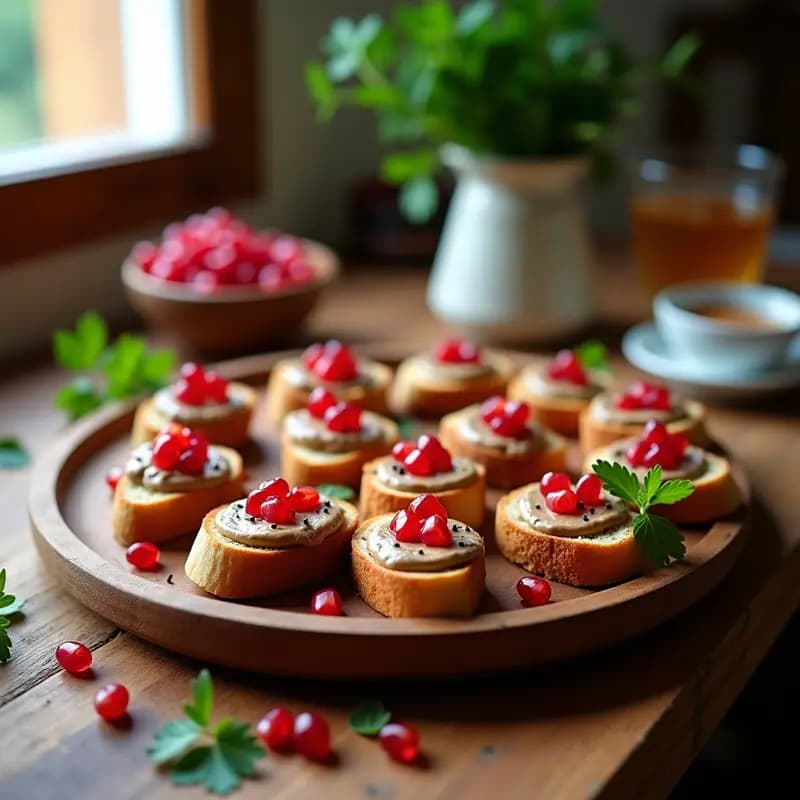 Canapés de Pan de Trigo Sarraceno con Paté de Berenjena y Granada: Receta Provenzal