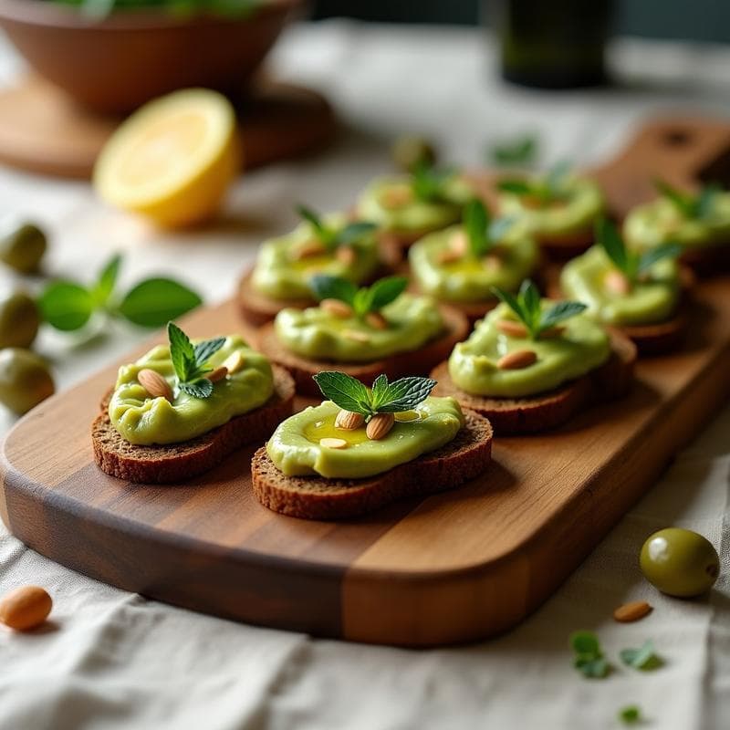 Canapés de Pan de Trigo Sarraceno con Paté de Aceitunas Verdes y Limón: Entrante Vegano y Crujiente