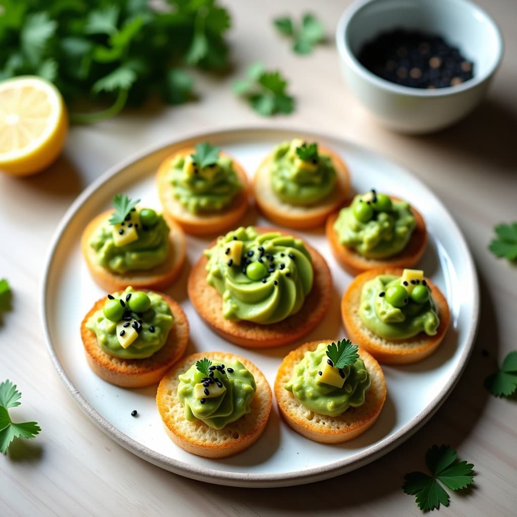 Canapés de Pan de Yuca con Guacamole de Edamame y Semillas de Sésamo Negro: Receta Sin Gluten y Alta en Fibra