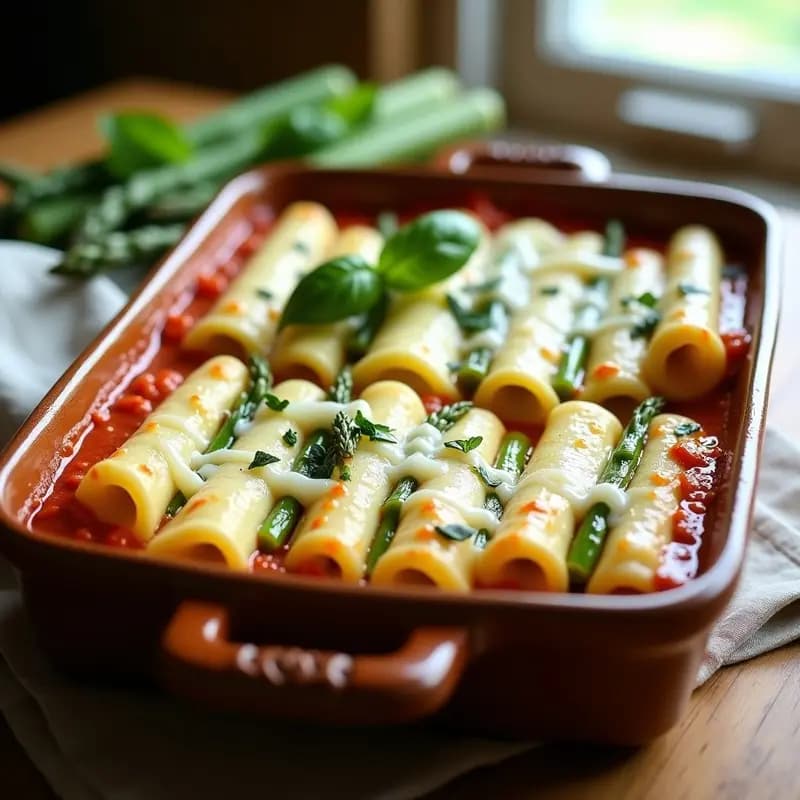 Canelloni de Espárragos y Ricotta: Receta Italiana Sin Carne en Horno Tradicional
