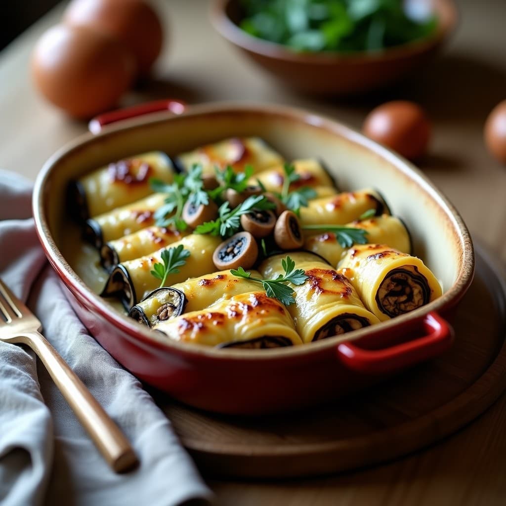 Canelones de Berenjena con Crema de Anacardos y Boletus: Receta Vegana Gourmet al Horno