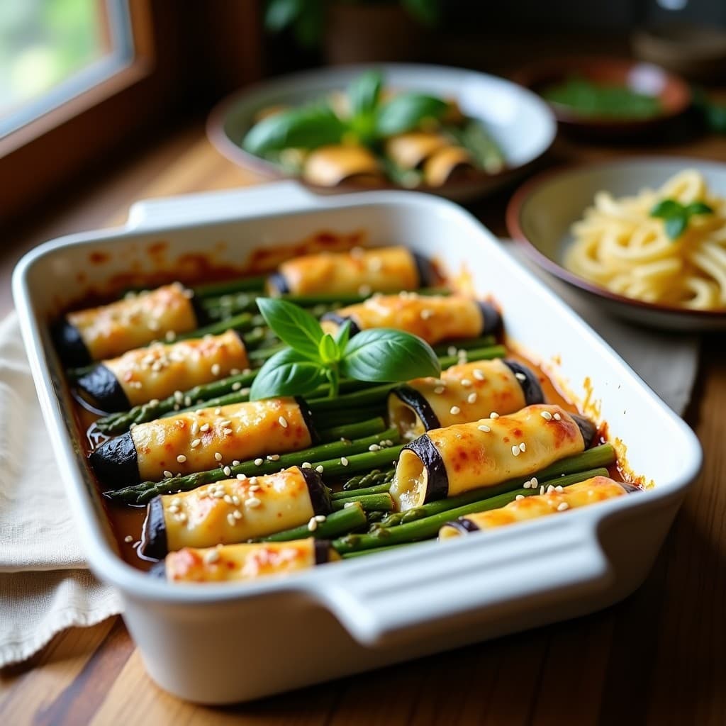 Canelones de Láminas de Berenjena con Relleno de Espárragos y Queso de Anacardos: Receta Keto Sin Pasta