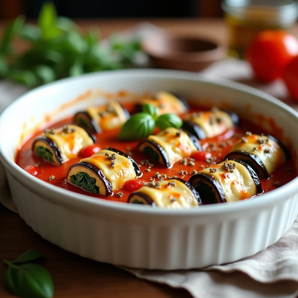 Canelones de Berenjena con Relleno de Espinacas y Queso de Anacardos: Receta Sin Gluten al Horno
