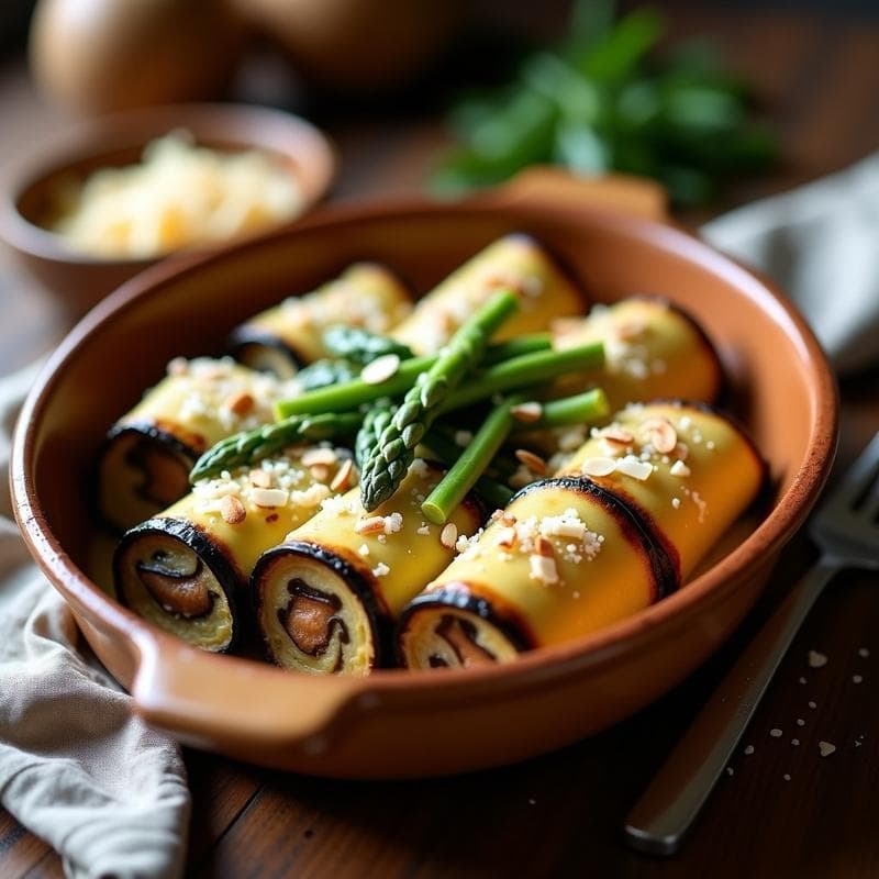 Canelones de Berenjena con Relleno de Hongos Ostra y Espárragos: Receta Italiana Sin Gluten