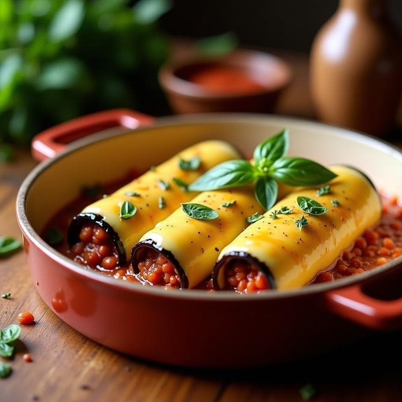 Canelones de Berenjena y Lentejas Rojas con Bechamel de Anacardos: Receta Sin Gluten y Sin Lactosa