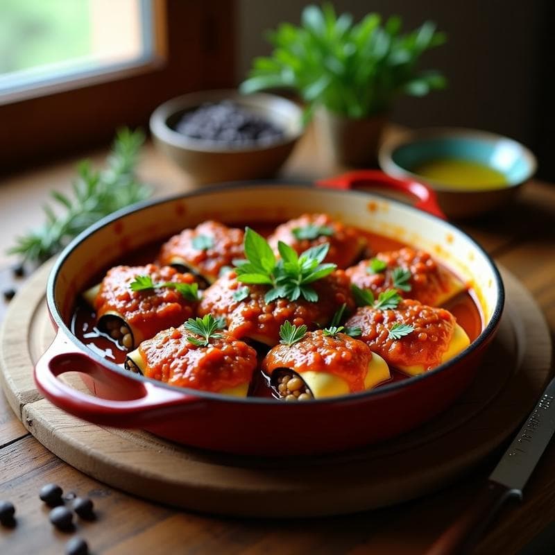 Canelones de Berenjena con Relleno de Lentejas y Calabaza: Receta Vegana en Olla Express