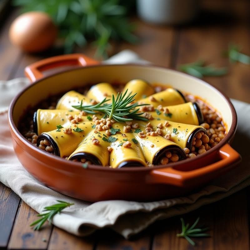 Canelones de Berenjena Rellenos de Lentejas y Champiñones: Receta Italiana Vegana