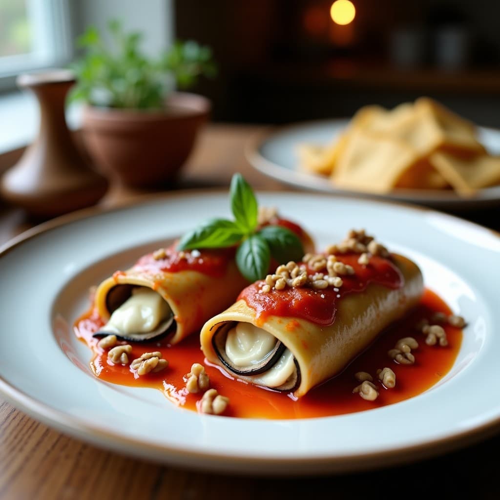 Canelones de Berenjena con Relleno de Queso de Cabra y Nueces: Receta Griega en Horno
