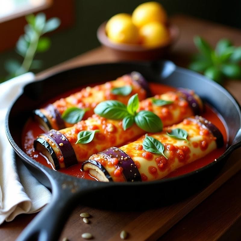 Canelones de Berenjena y Queso de Semillas de Girasol: Receta Vegana Sin Horno con Salsa de Tomate Seco