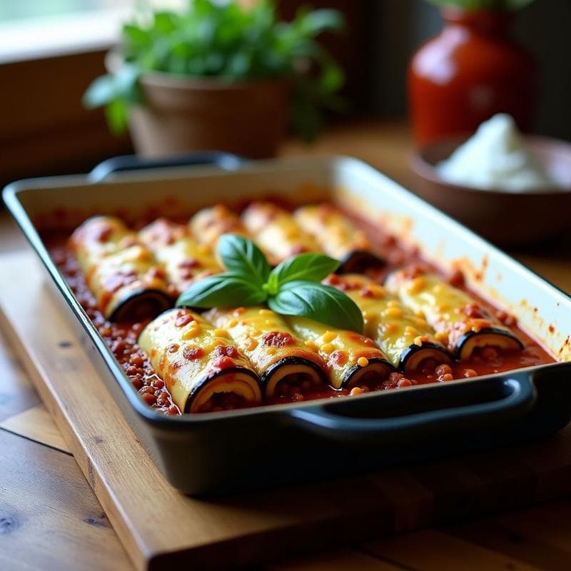 Canelones de Berenjena con Ragú de Lentejas y Queso Vegano: Receta Sin Gluten al Horno