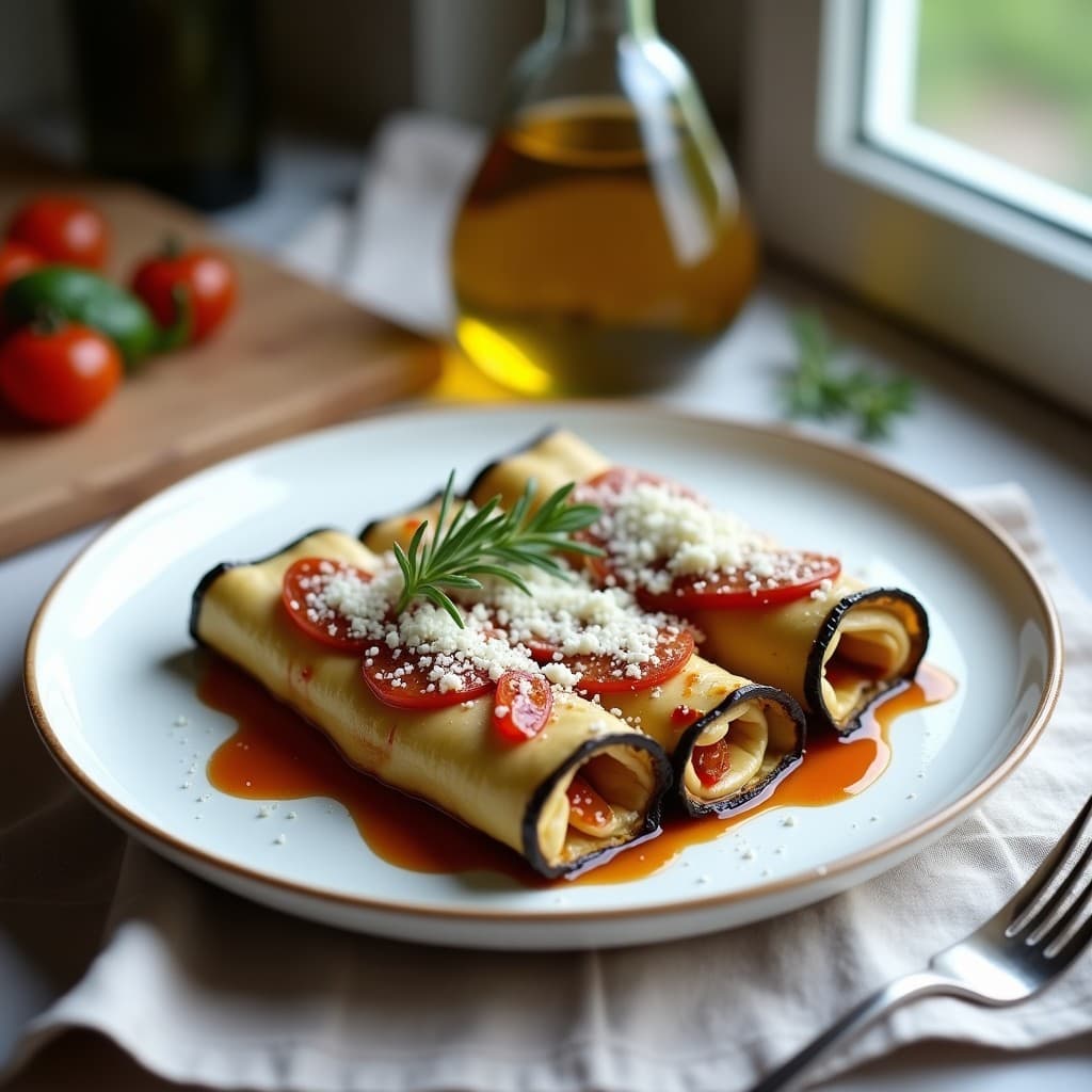Canelones de Berenjena con Relleno de Tome de Cabra y Tomates Secos: Receta Francesa Sin Pasta