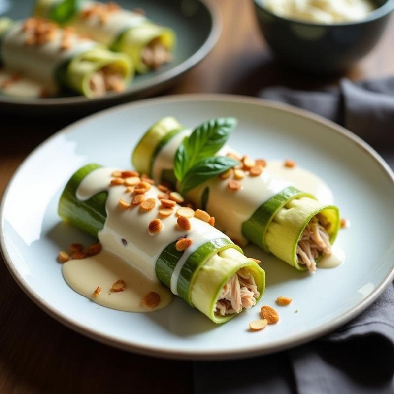 Canelones de Calabacín con Carnes Blancas y Salsa de Queso Azul: Receta Keto sin Pasta