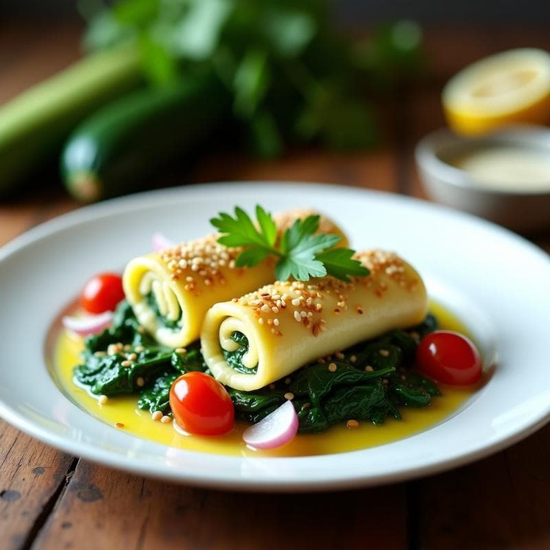 Canelones de Calabacín Rellenos de Espinacas y Queso de Anacardos: Receta Sin Horno y Vegana