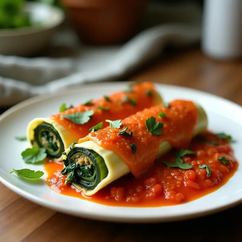 Canelones de Láminas de Calabacín con Relleno de Espinacas y Tofu: Receta Italiana Vegana