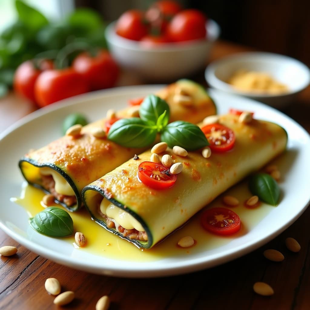 Canelones de Calabacín Rellenos de Queso de Cajú y Tomate Seco: Receta Italiana Sin Pasta en Airfryer