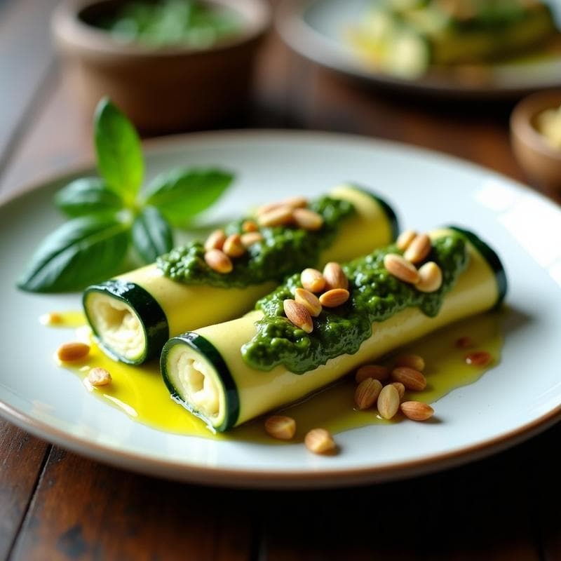 Canelones de Calabacín Rellenos de Ricotta de Anacardos y Pesto de Albahaca: Receta Italiana Sin Lactosa