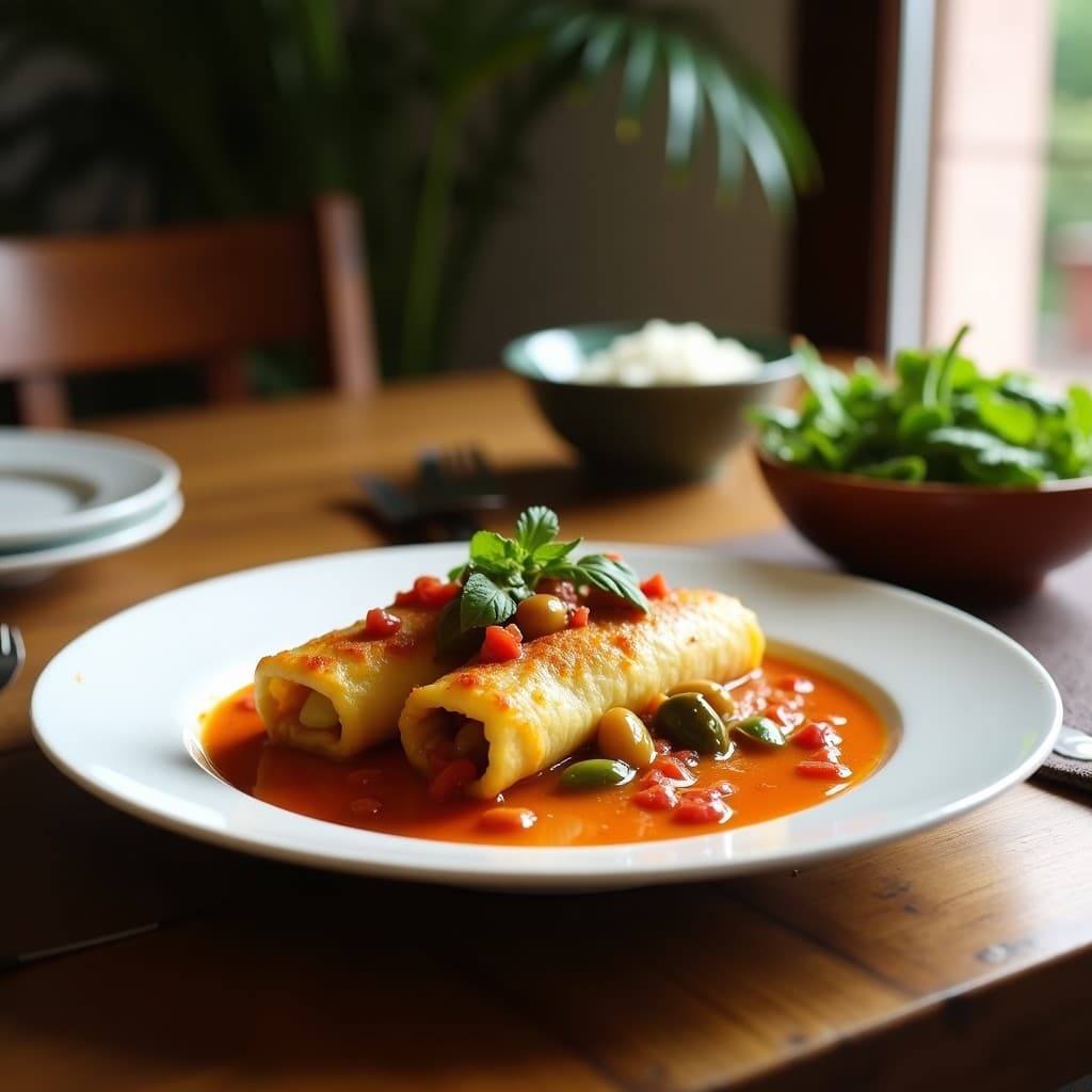 Canelones de Calabacín Rellenos de Seitan y Pimientos Asados: Receta Catalana Vegana al Horno
