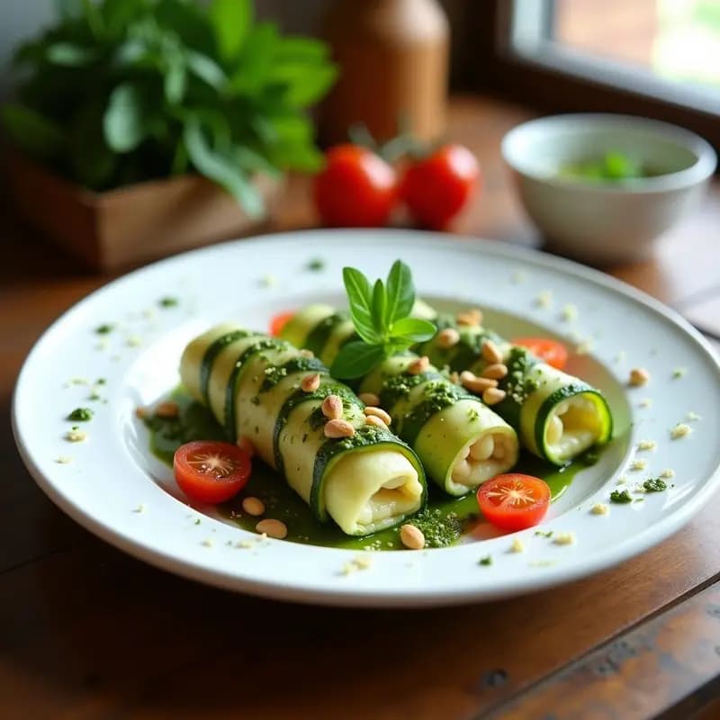 Canelones de Calabacín Rellenos de Tofu de Seda y Pesto de Rúcula: Receta Crudivegana