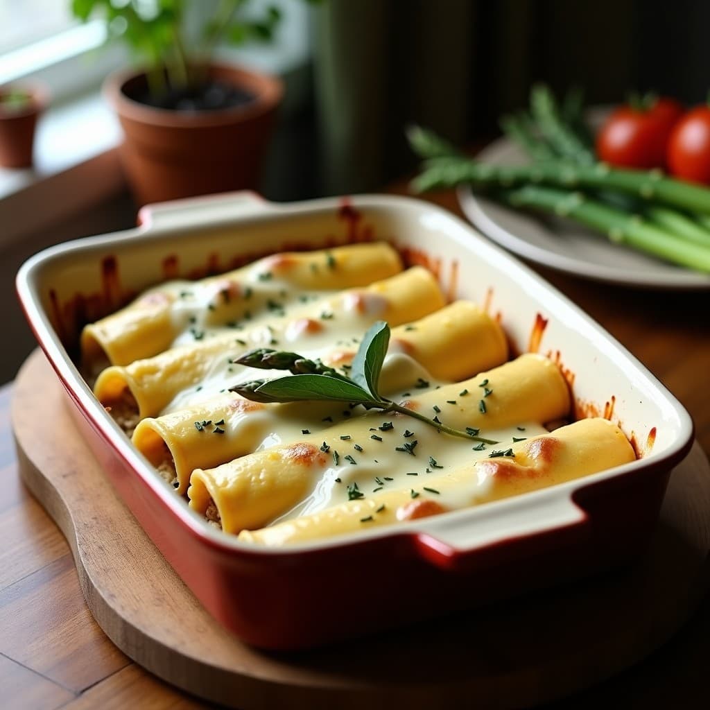 Canelones de Espárragos Blancos y Bechamel de Anacardos: Receta Italiana Vegana y Sin Gluten