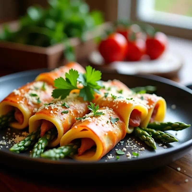 Canelones de Espárragos y Jamón York: Receta Italiana Ligera en Sartén Sin Horno