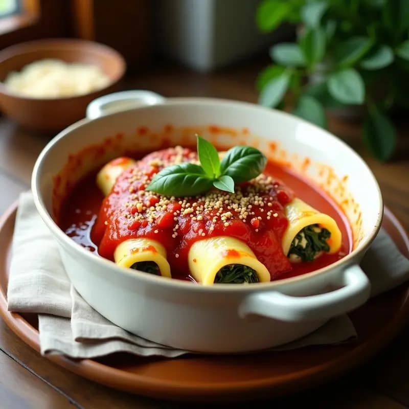 Canelones Rellenos de Espinaca y Queso Ricotta: Receta Italiana Sin Lactosa con Toque de Nuez Moscada