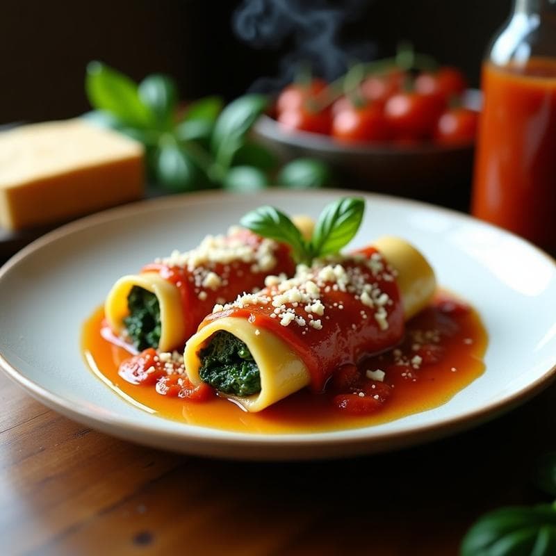 Canelones de Espinacas y Queso de Cabra con Salsa de Tomate Seco: Receta en Olla Express