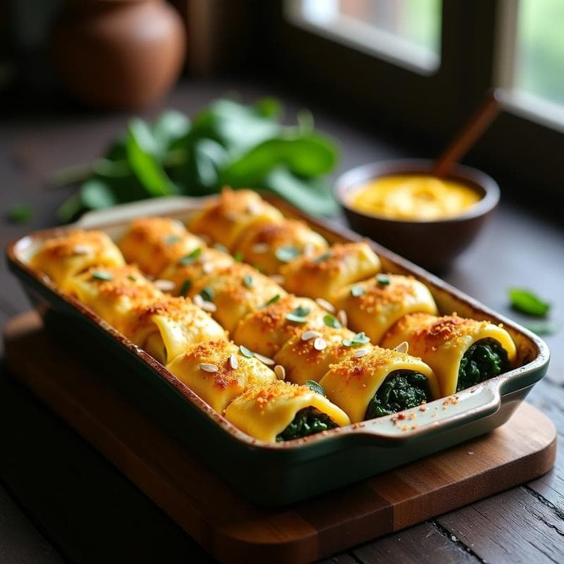 Canelones de Espinacas y Queso de Cúrcuma: Receta Italiana Sin Gluten en Horno Crujiente