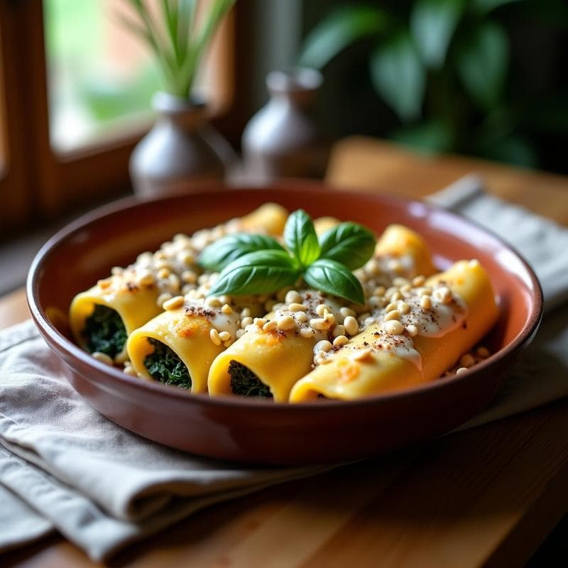 Canelones de Espinacas y Tofu Sedoso con Bechamel de Avena: Receta Italiana Sin Lácteos