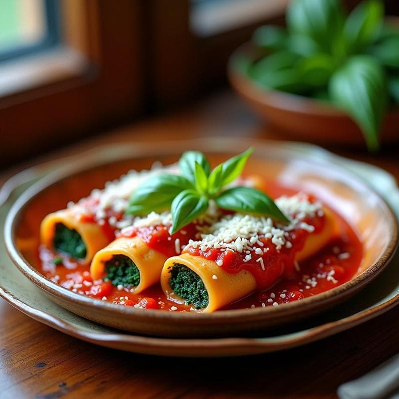 Canelones de Espirulina y Ricotta con Salsa de Tomate Casera: Receta Italiana Alta en Hierro