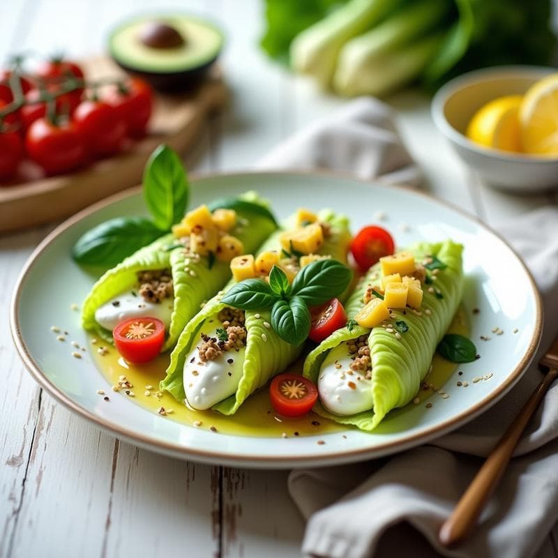 Canelones de Lechuga Romana Rellenos de Ricotta de Anacardo y Limón: Receta Vegana Sin Cocción