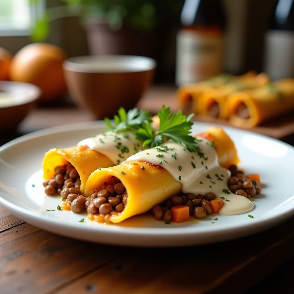 Canelones de Lentejas y Calabaza con Bechamel de Anacardos: Receta Vegana Italiana en Microondas
