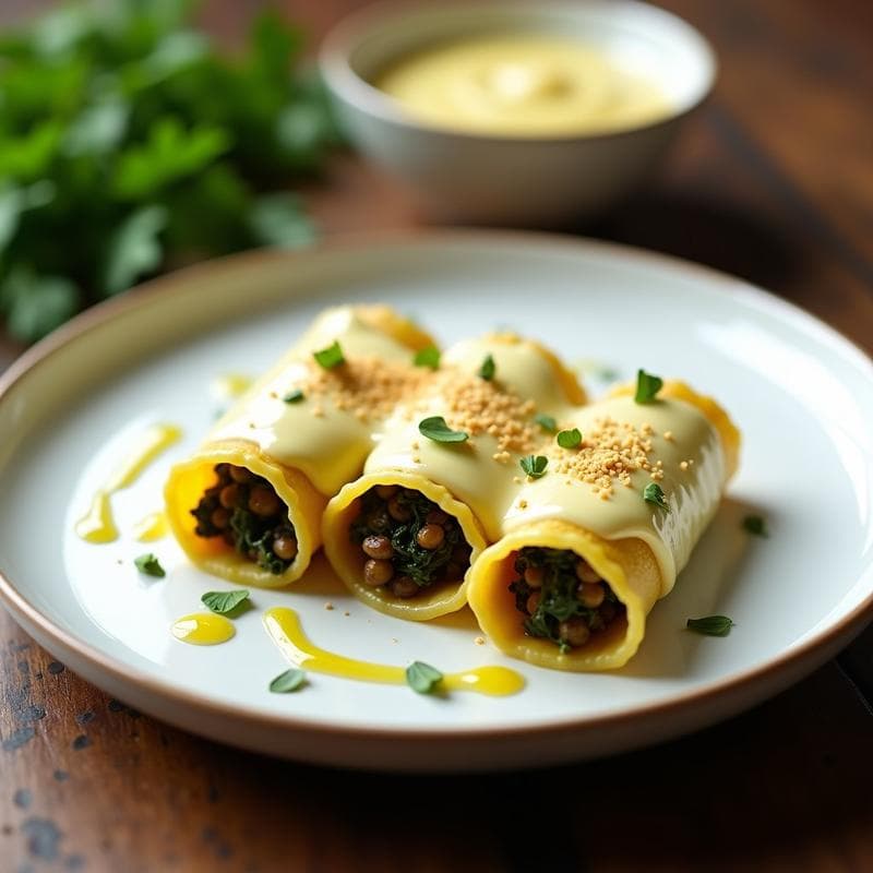 Canelones de Lentejas y Espinacas con Bechamel de Soja: Receta Vegana Sin Horno