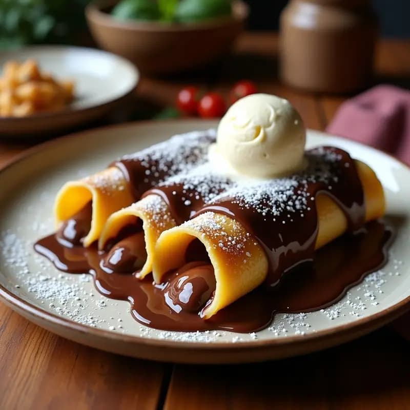 Canelones de pasta rellenos de Nutella y Queso Crema con salsa de Chocolate: Postre Italiano-Dulce